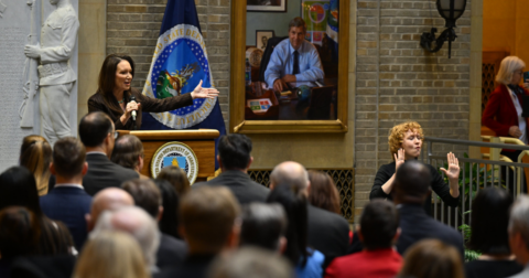U.S. Secretary of Agriculture Brooke L. Rollins makes her first official address to the USDA employees at the USDA Headquarters in Washington D.C