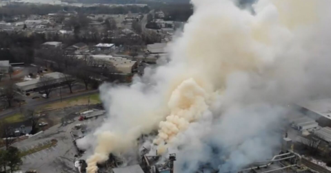 A fertilizer plant caught on fire